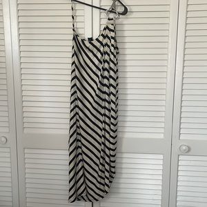 Pink Tartan Silk Black & White Striped One shoulder Asymmetrical Midi  dress  S